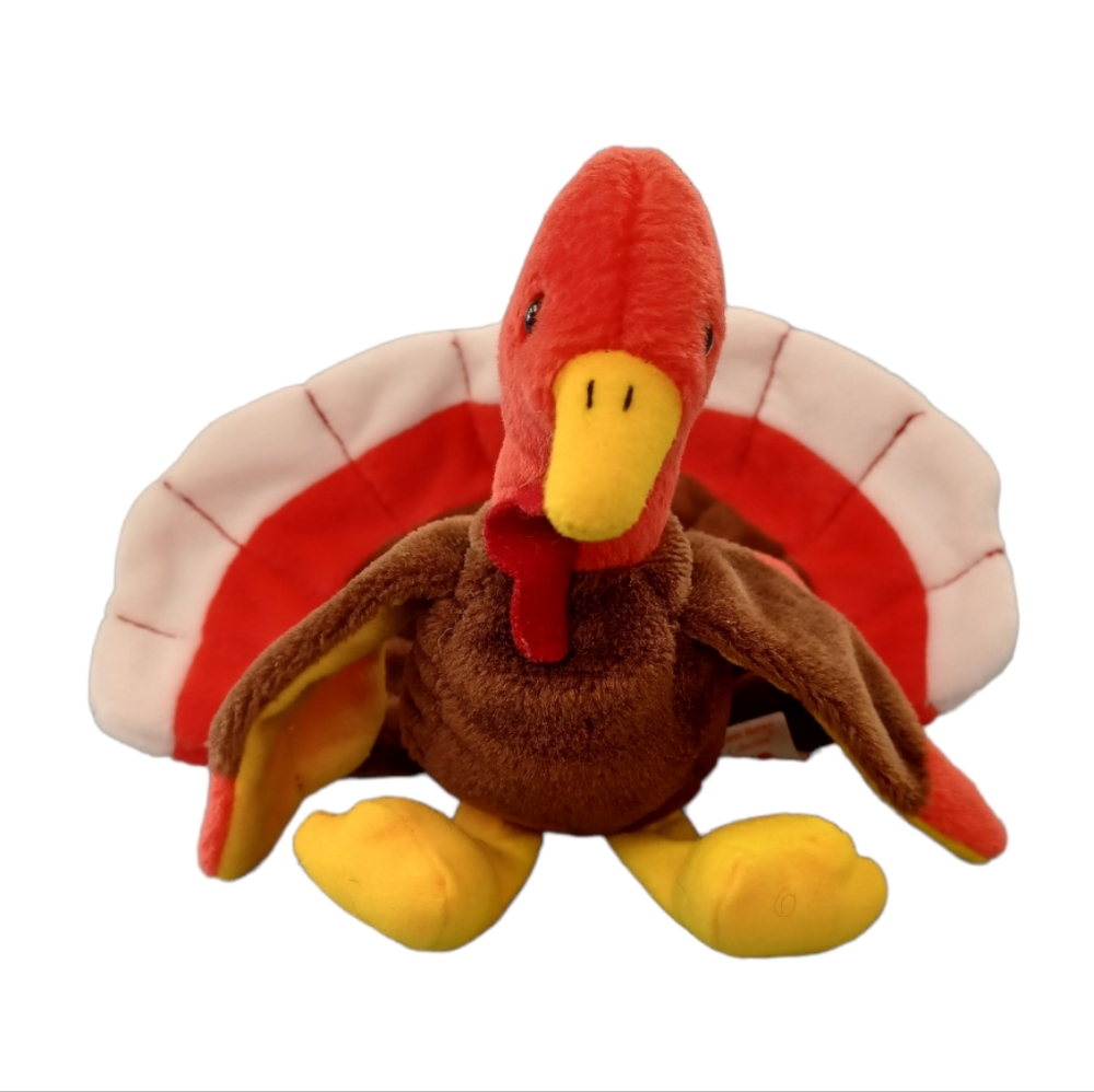 ✓TY Beanie Baby “Gobbles” Turkey Rare sitting Plush stuffed animal Thanksgiving
